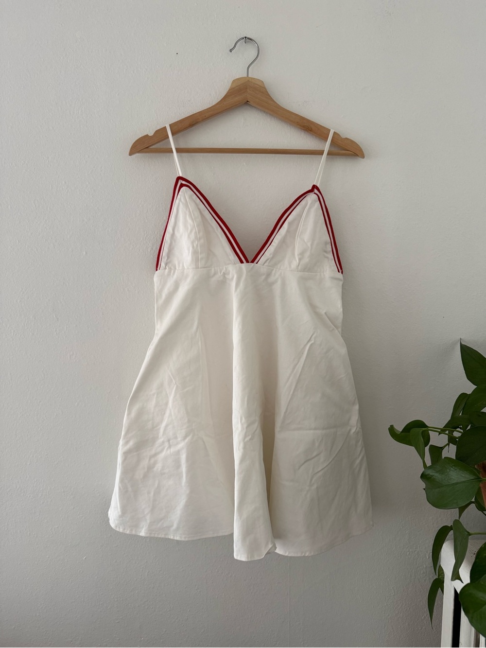 Zara Cream Slip Dress with Red Trim